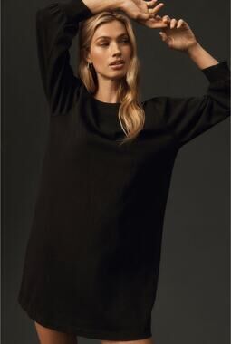 Anthropologie Michael Stars Black Veronica Puff Sleeve Cotton Mini Shift Dress S